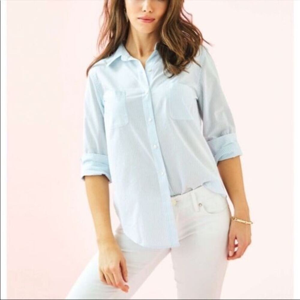 Lilly Pulitzer Sea View White Blue Striped Cotton Top New XS